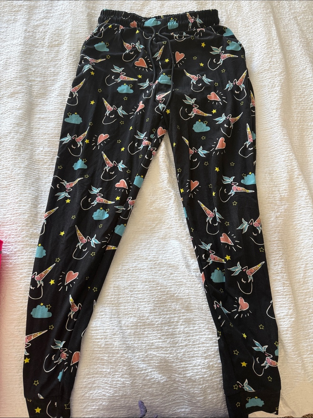 Girls' Black Unicorn Print Jogger Pants - Cute Cloud & Heart Pattern